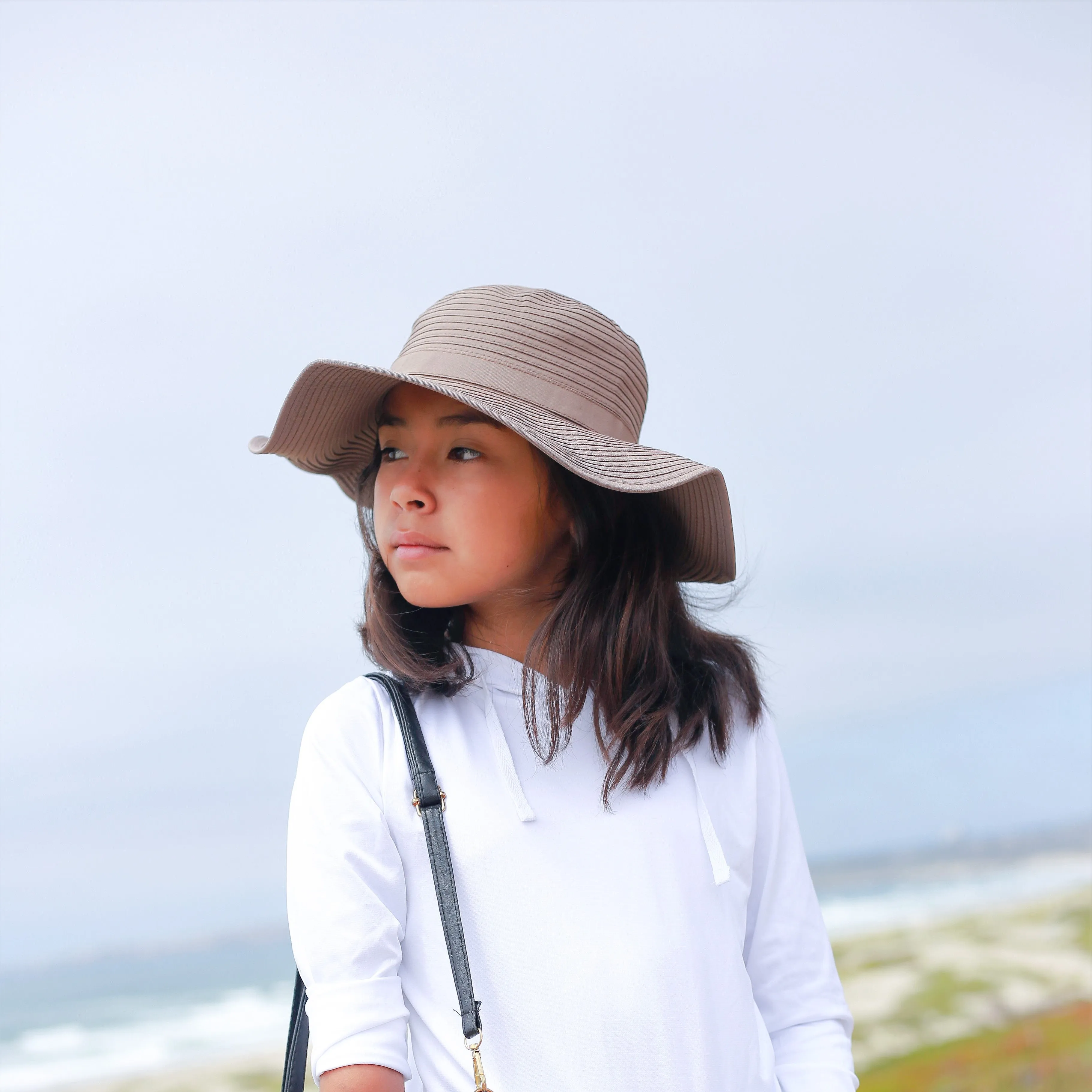 Girls Wide Brim Sun Hat - Brown