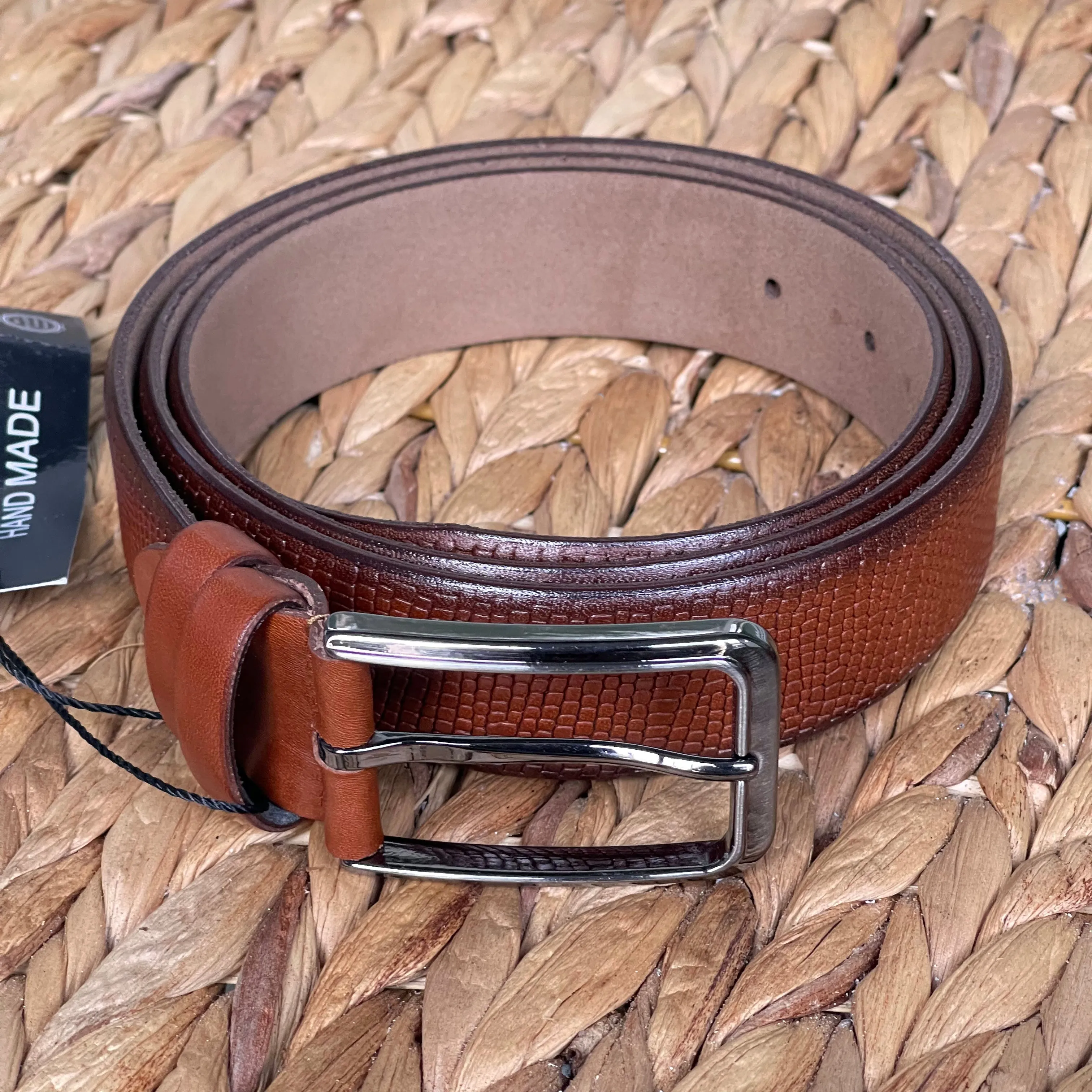 Handmade Genuine Leather Belt - Baby Chameleon Pattern – The Ultimate Official Gift for Men- Color: Brick Brown