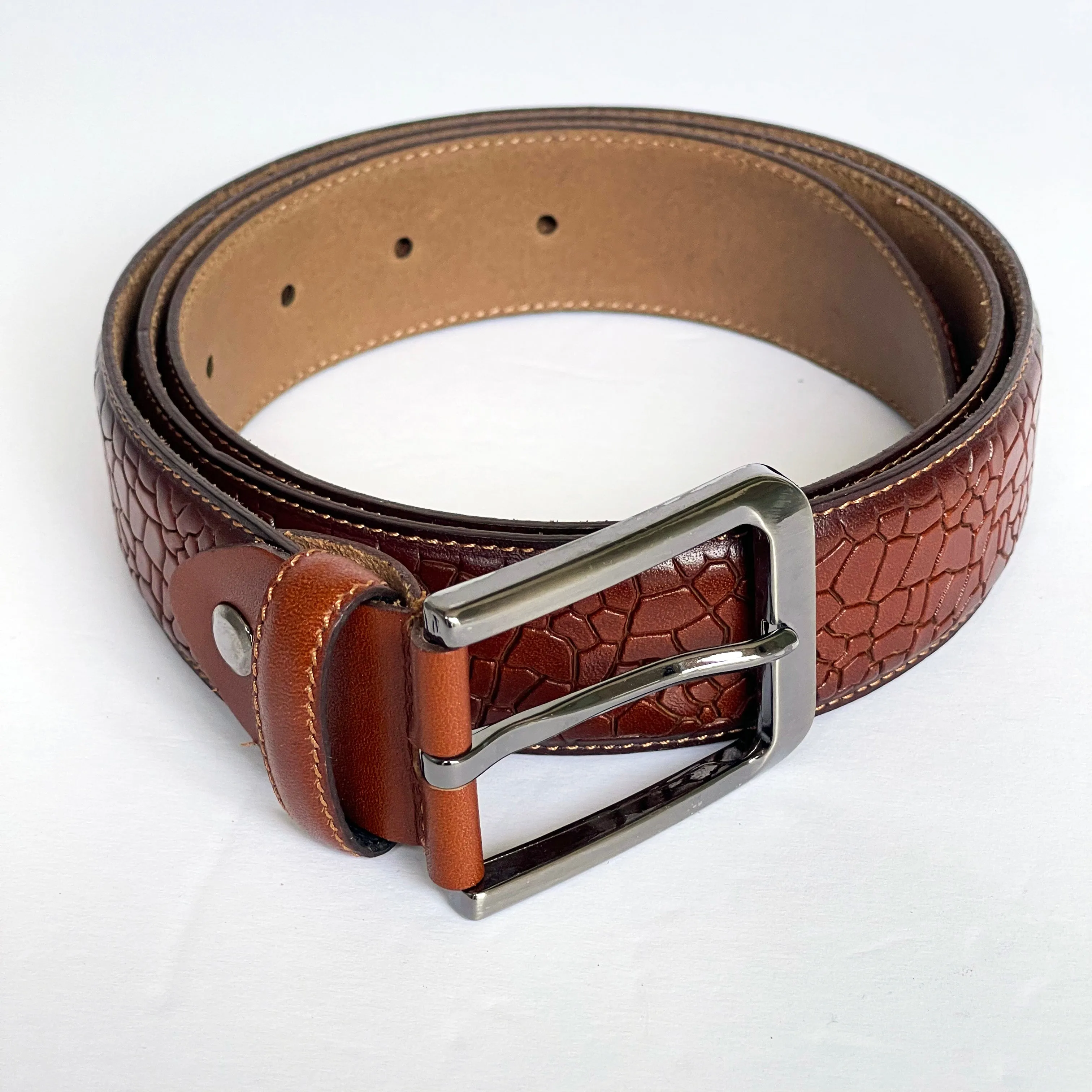 Handmade Genuine Leather Belt - Chameleon Skin Pattern – The Ultimate Official Gift for Men- Color: Brick