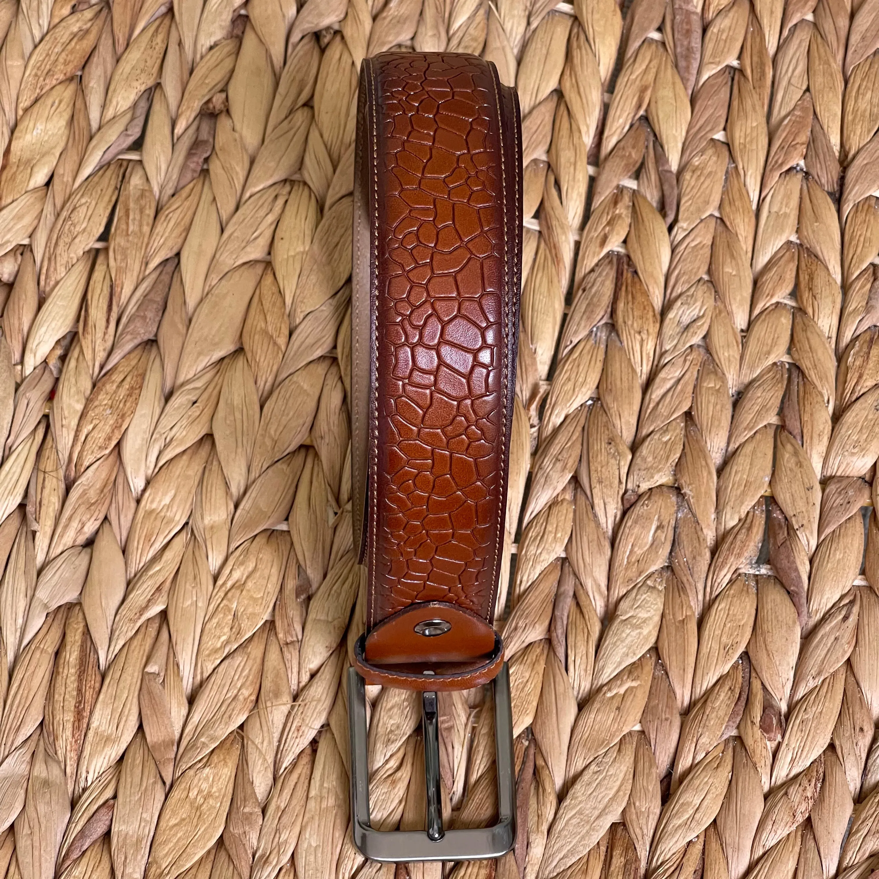 Handmade Genuine Leather Belt - Chameleon Skin Pattern – The Ultimate Official Gift for Men- Color: Brick