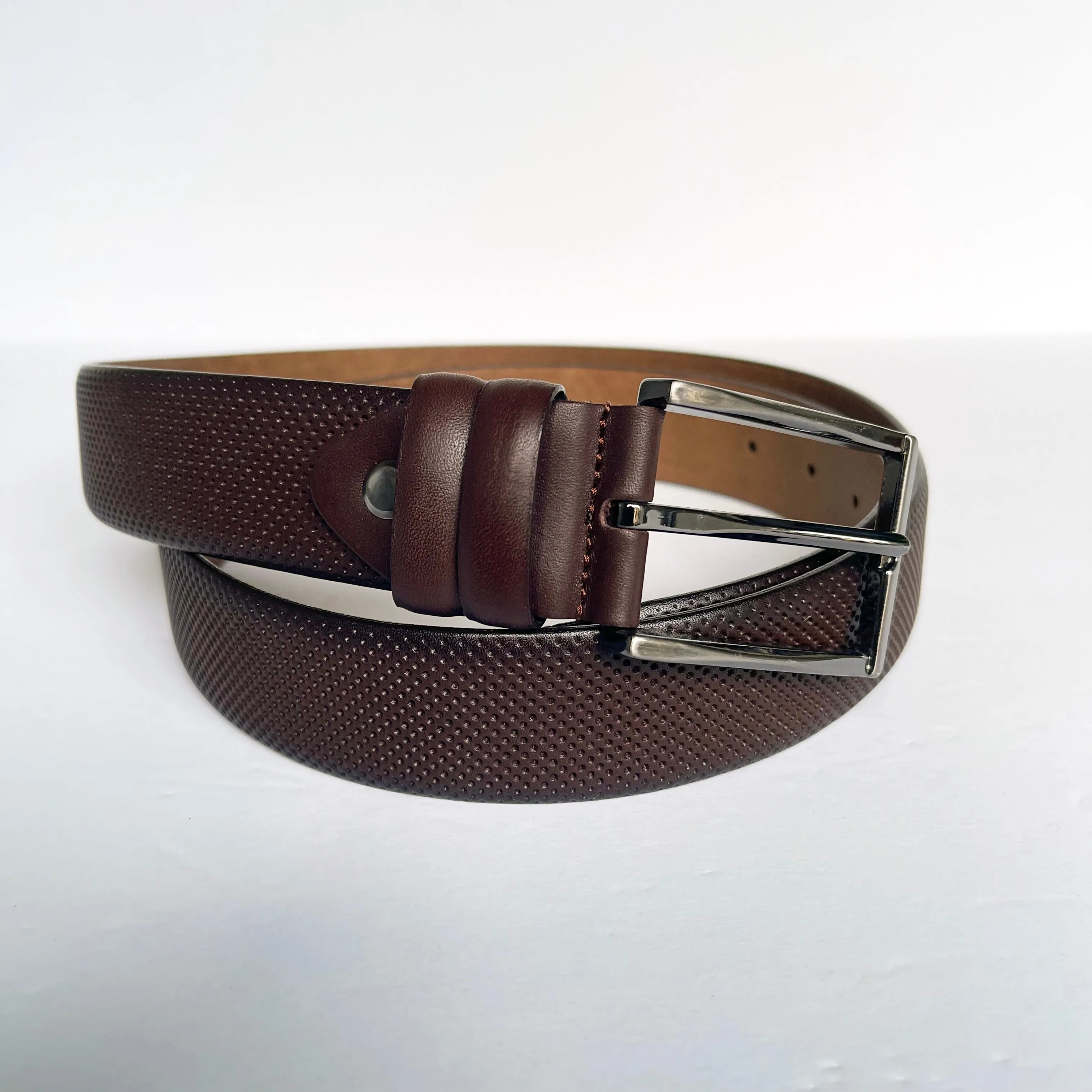 Handmade Genuine Leather Belt - Dotted Pattern – The Ultimate Official Gift for Men- Color: Dark Brown