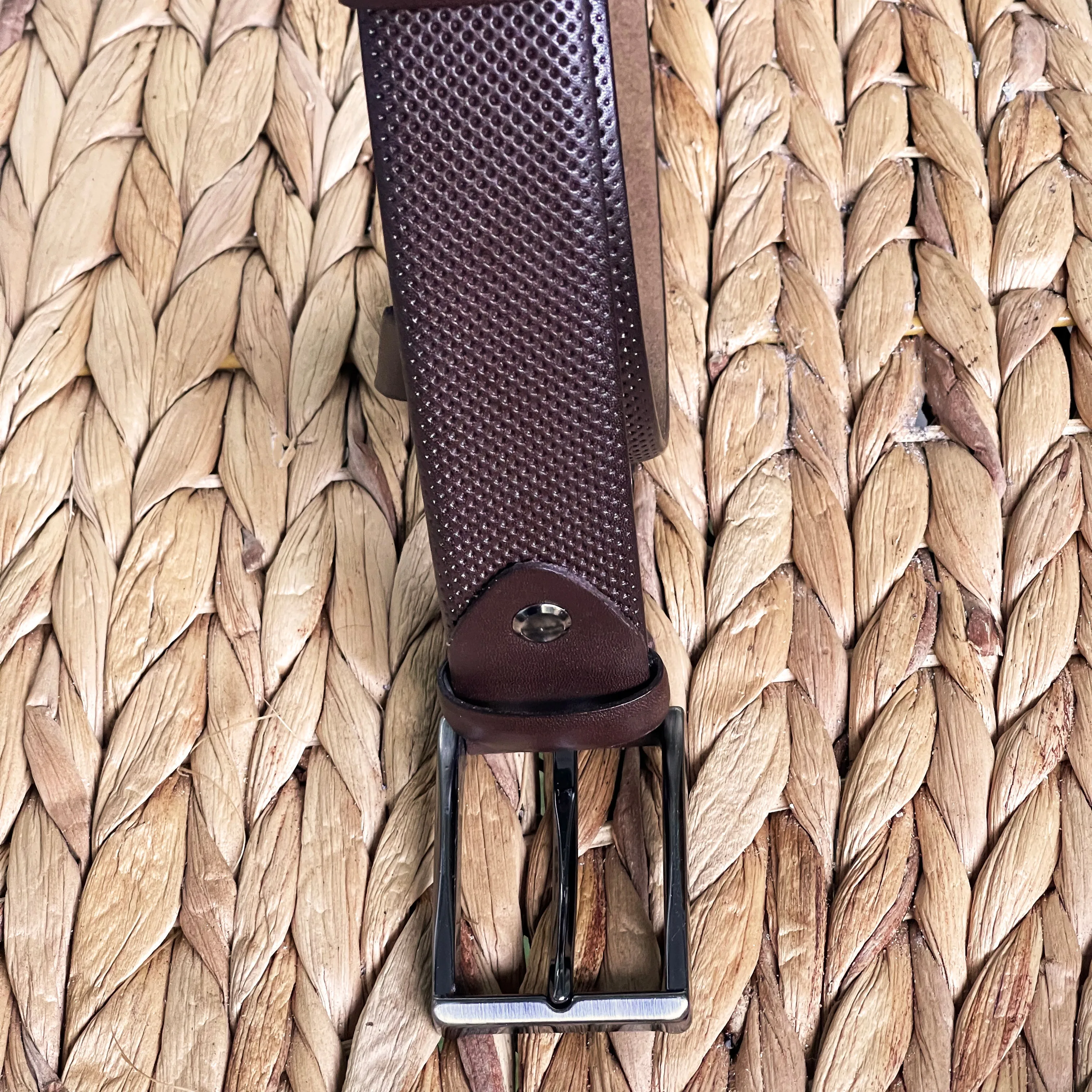 Handmade Genuine Leather Belt - Dotted Pattern – The Ultimate Official Gift for Men- Color: Dark Brown