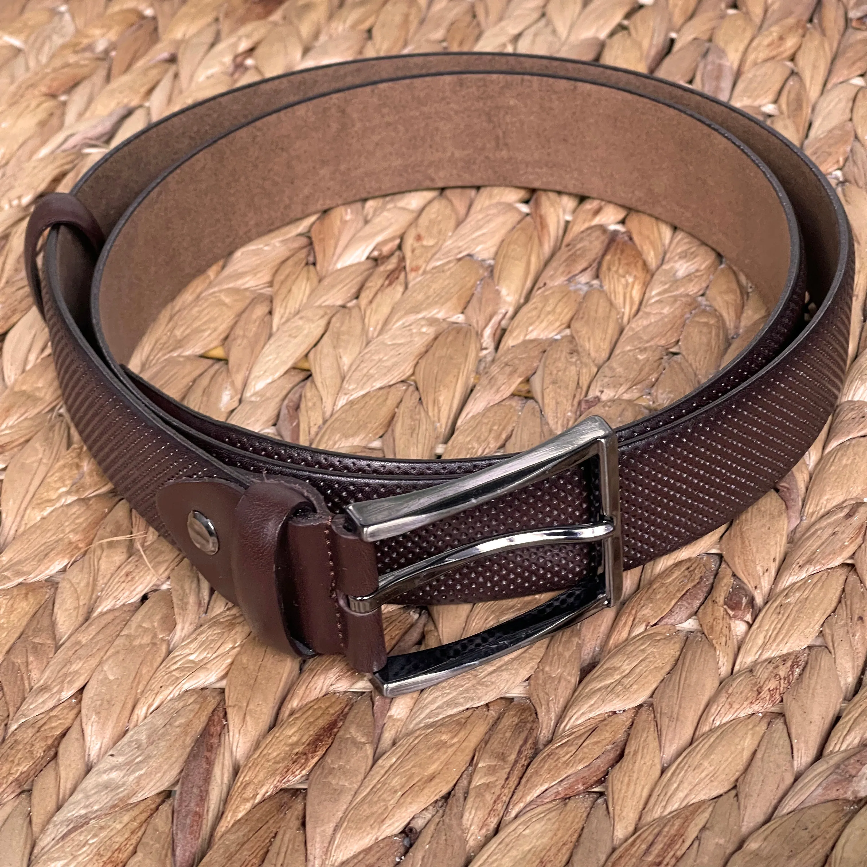 Handmade Genuine Leather Belt - Dotted Pattern – The Ultimate Official Gift for Men- Color: Dark Brown