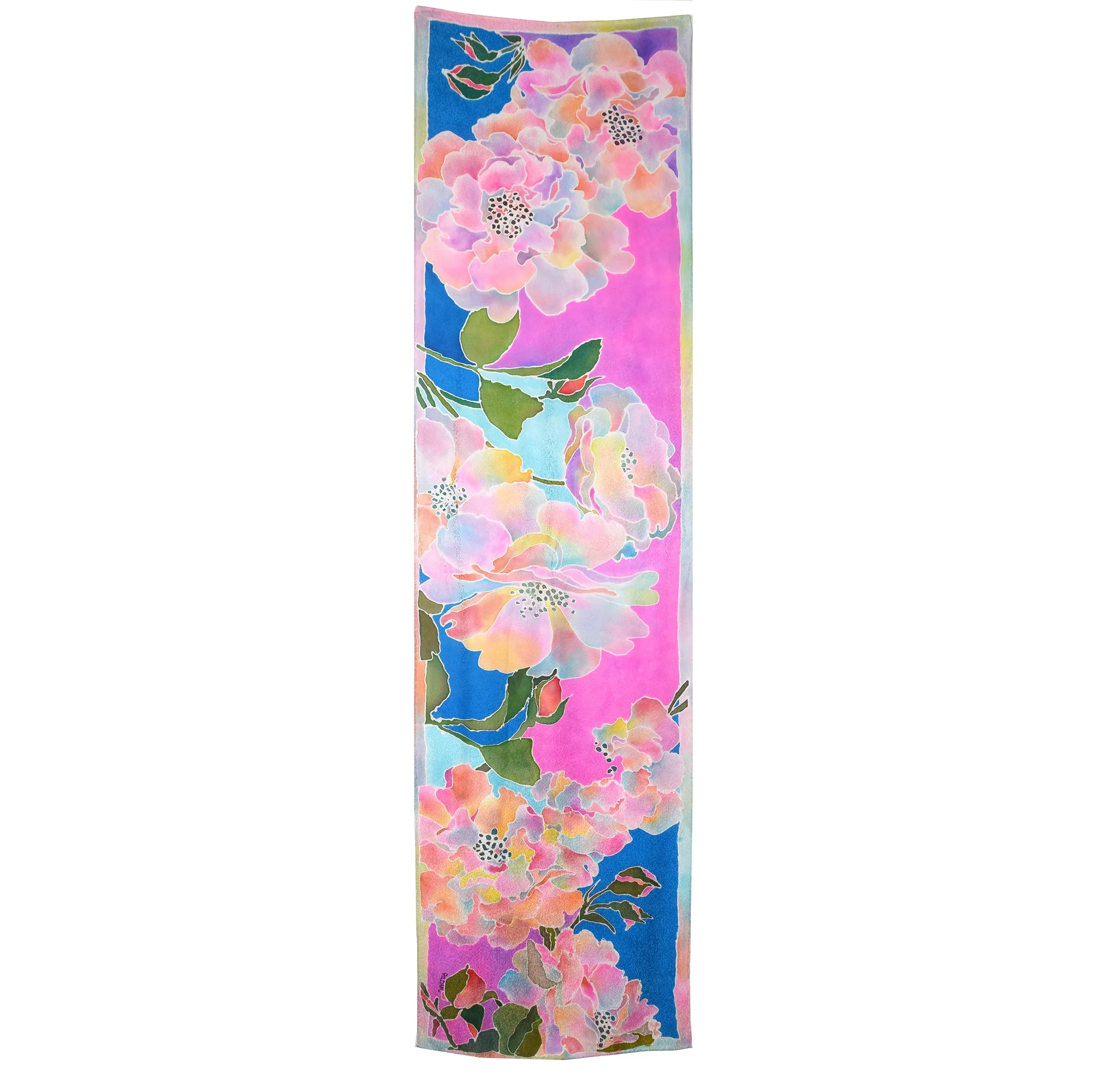 Handpainted Rose Floral Jacquard Silk Wrap