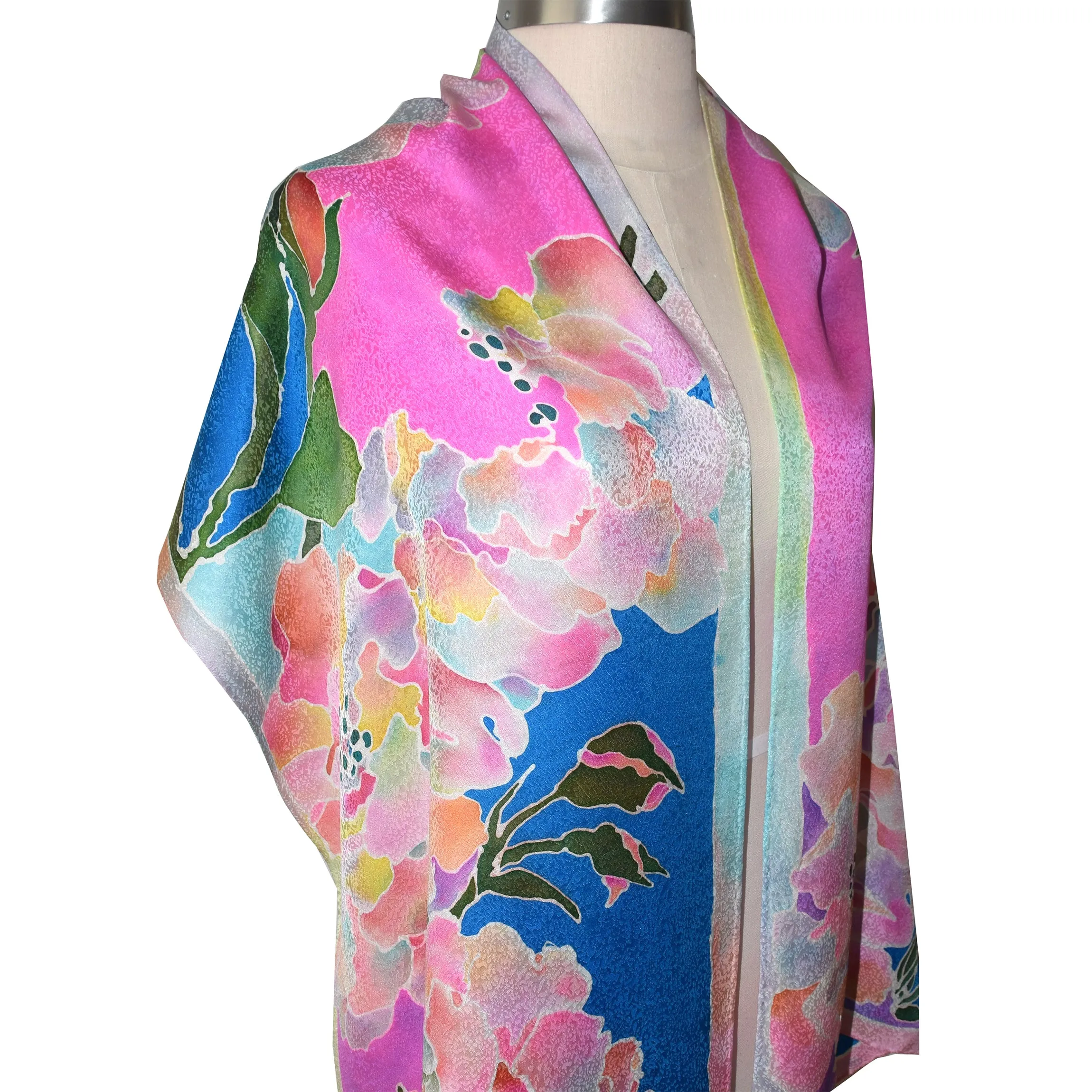 Handpainted Rose Floral Jacquard Silk Wrap