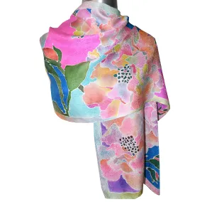 Handpainted Rose Floral Jacquard Silk Wrap