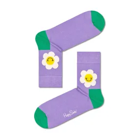 Happy Socks: Smiley Daisy 1/2 Crew Purple