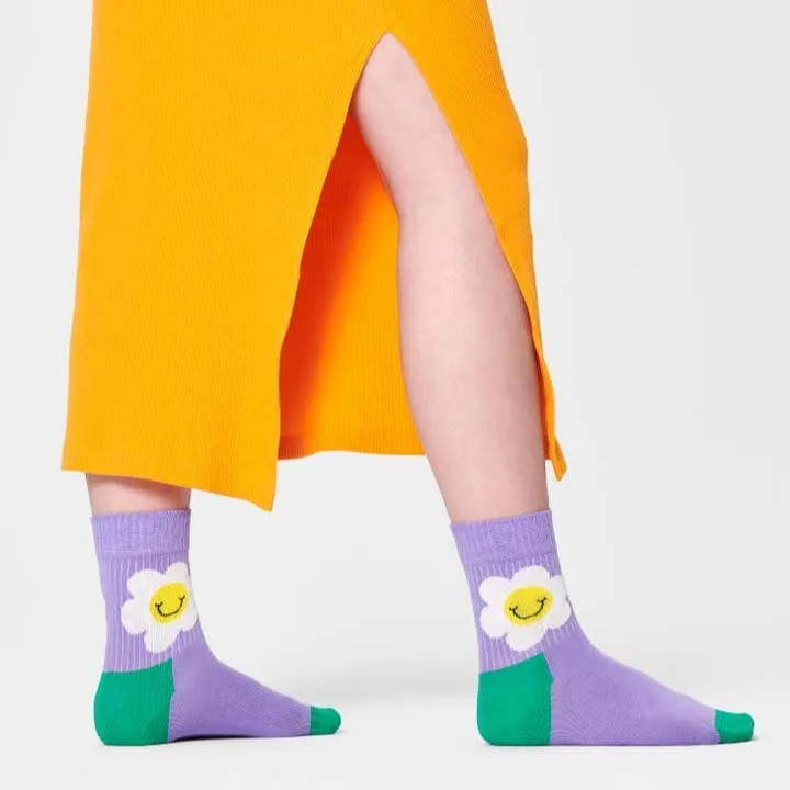 Happy Socks: Smiley Daisy 1/2 Crew Purple