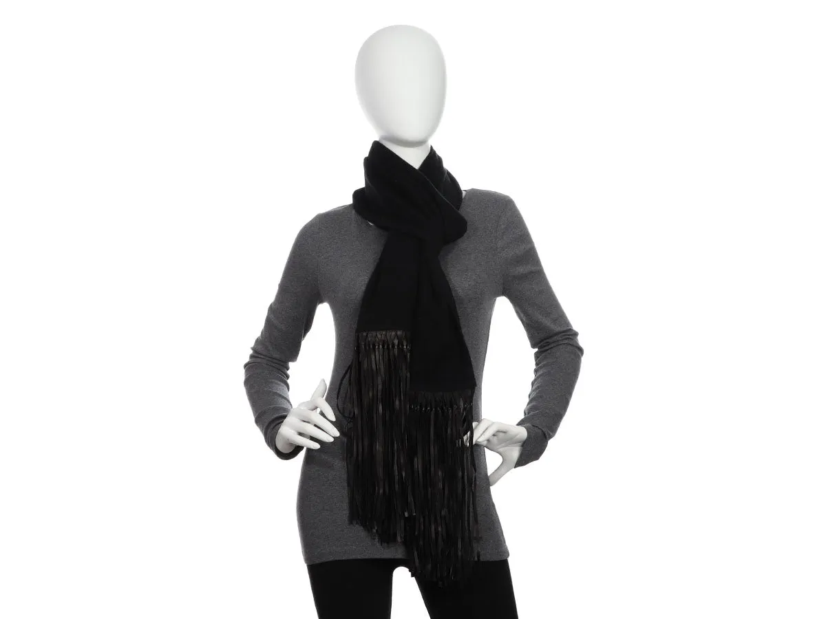 Hermès Black Cashmere and Leather Stole