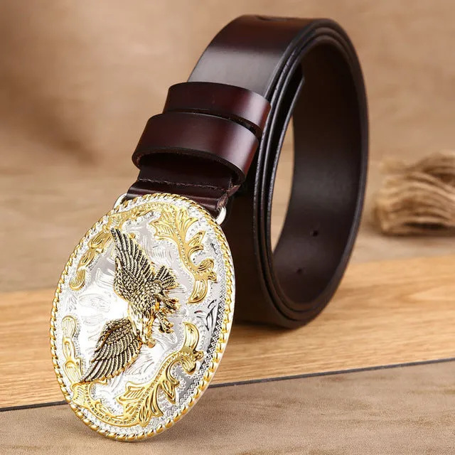 High Quality Golden Eagle Buckle Punk Style Leather Belt