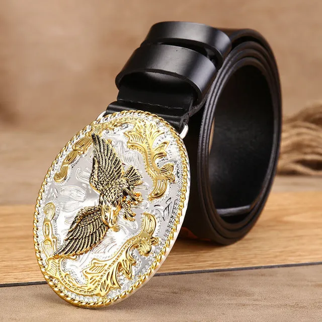 High Quality Golden Eagle Buckle Punk Style Leather Belt