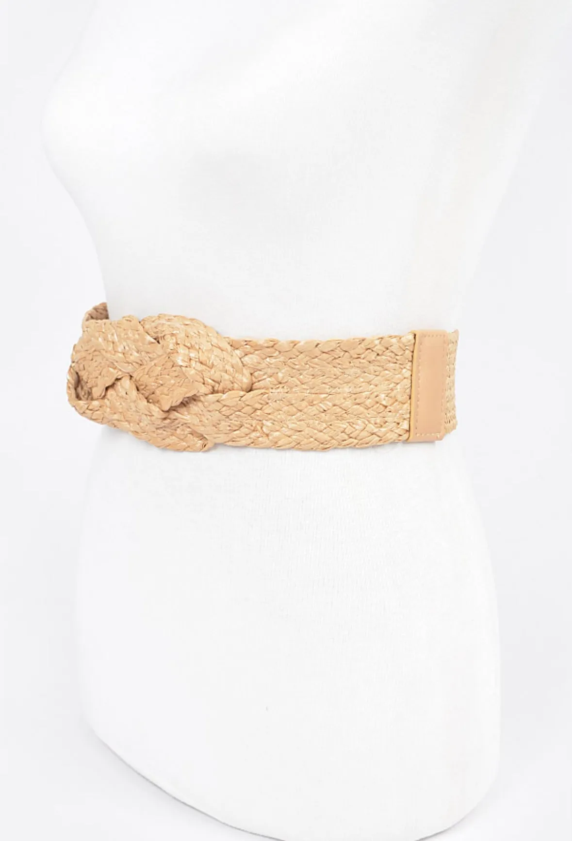 Khaki Braided Straw Elastic Belt