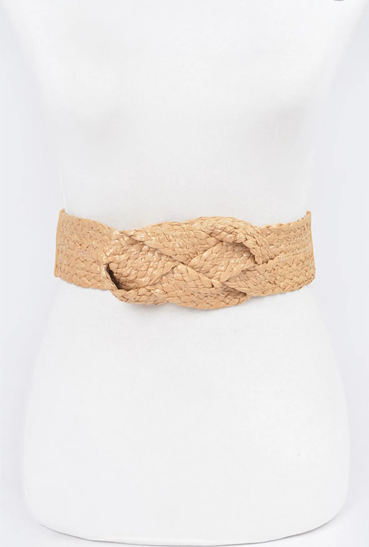 Khaki Braided Straw Elastic Belt