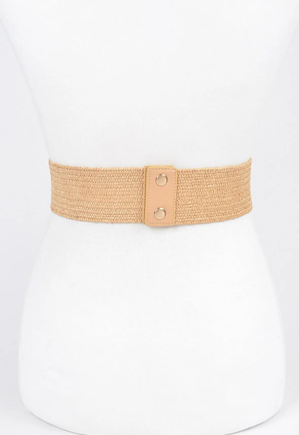 Khaki Braided Straw Elastic Belt