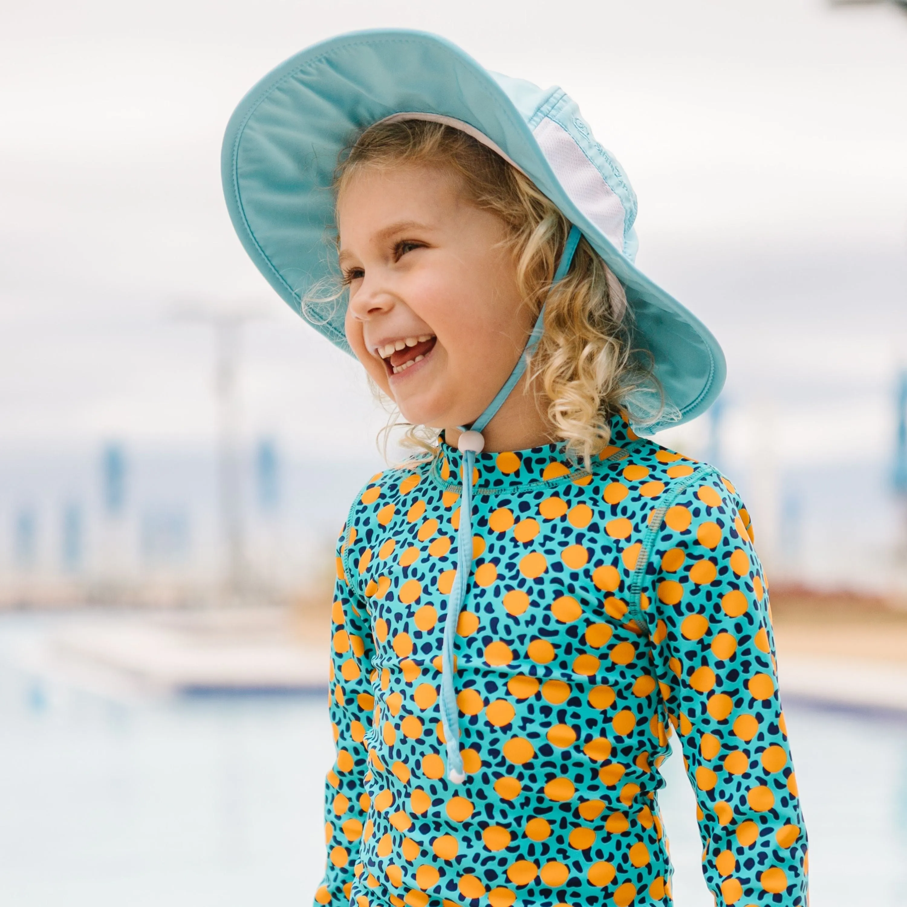 Kids Wide Brim Sun Hat "Fun Sun Day Play Hat" - Aqua