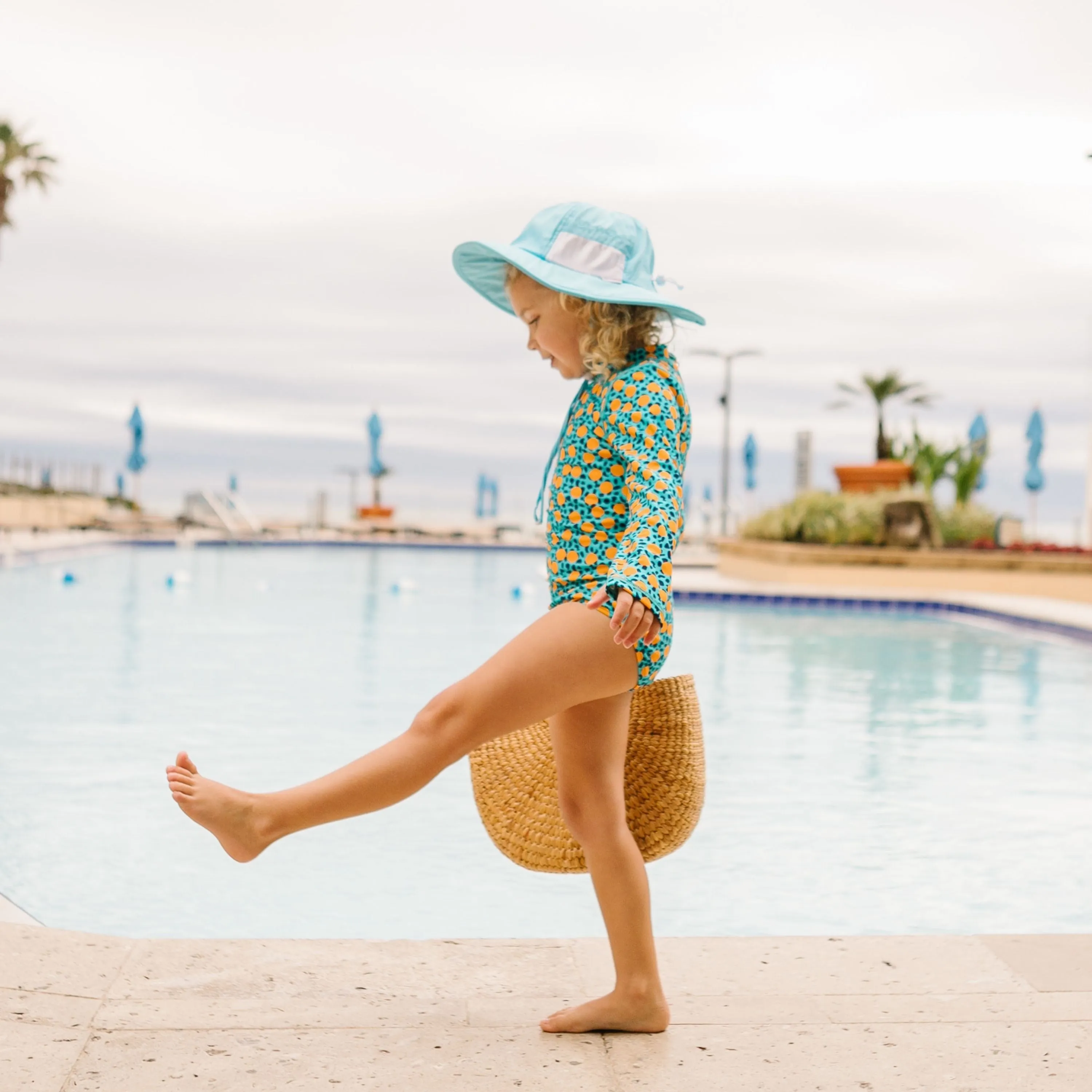 Kids Wide Brim Sun Hat "Fun Sun Day Play Hat" - Aqua