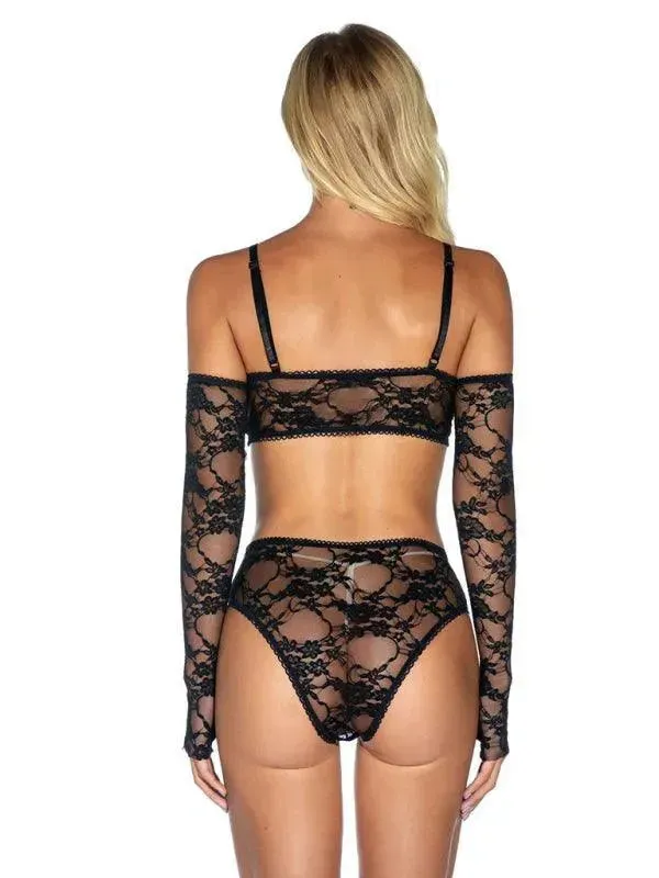 Lace Lingerie Set With Gloves