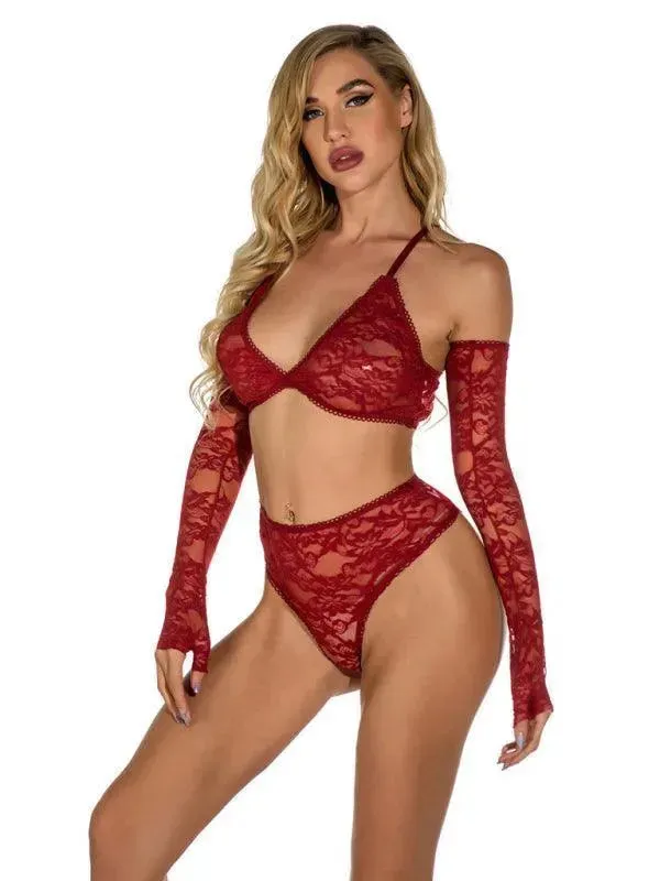 Lace Lingerie Set With Gloves