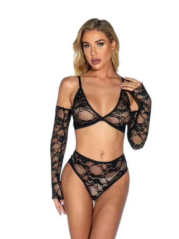 Lace Lingerie Set With Gloves