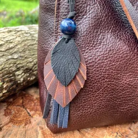 Leather Feather Tassel Bag Charm - Black, Brown and Navy