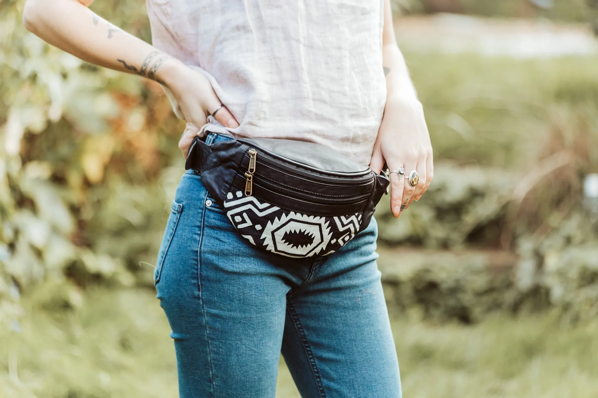 Leather Kilim Bumbag - Black & White