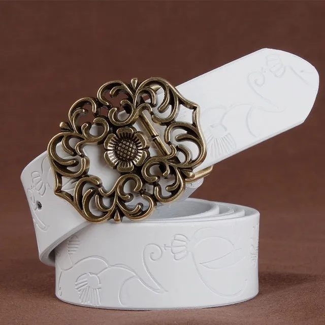 Luxury Vintage Floral Buckle Leather Belt