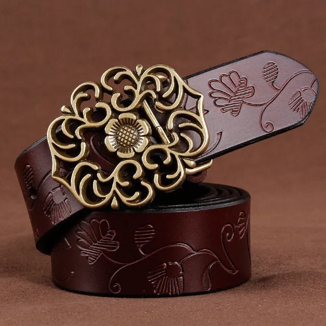 Luxury Vintage Floral Buckle Leather Belt