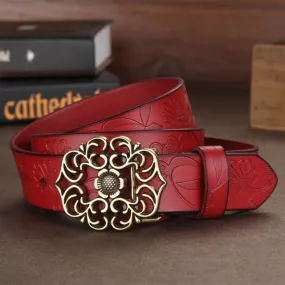 Luxury Vintage Floral Buckle Leather Belt