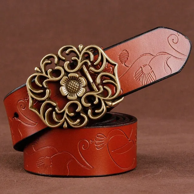 Luxury Vintage Floral Buckle Leather Belt