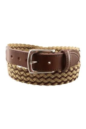 Maxwell Braided Belt in Dark Tan Waxy Leather and Tan Fabric by T.B. Phelps