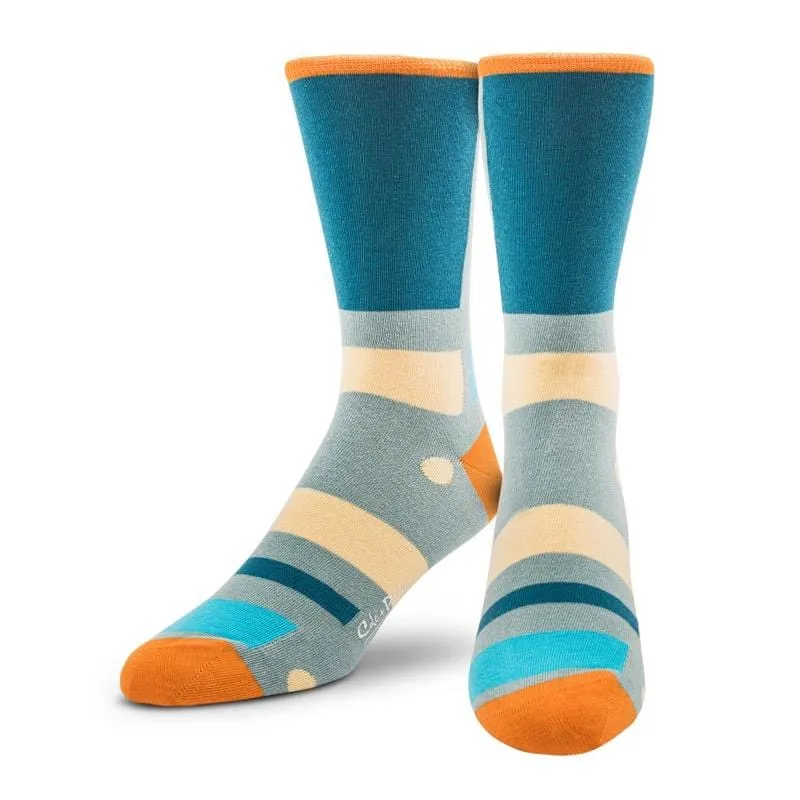 Men's Blue Geometric Shades Of Grey Crew Socks