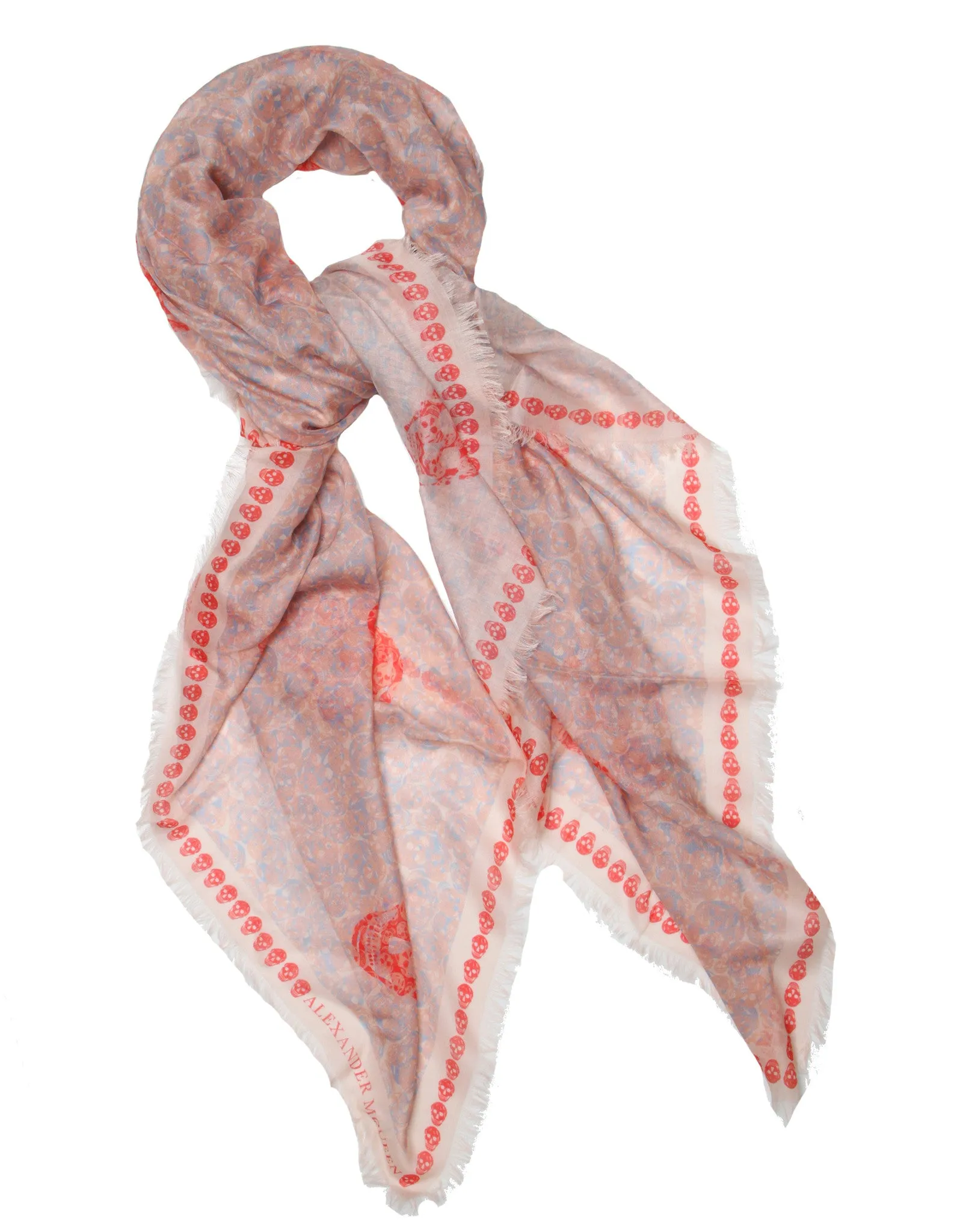 Multi-skull Ditsy Overlay Scarf Pashmina, Rose/Red