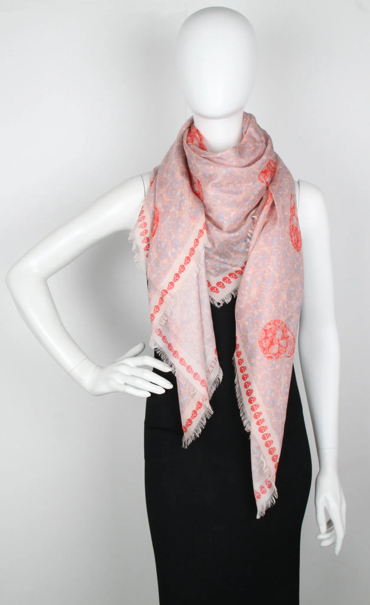 Multi-skull Ditsy Overlay Scarf Pashmina, Rose/Red