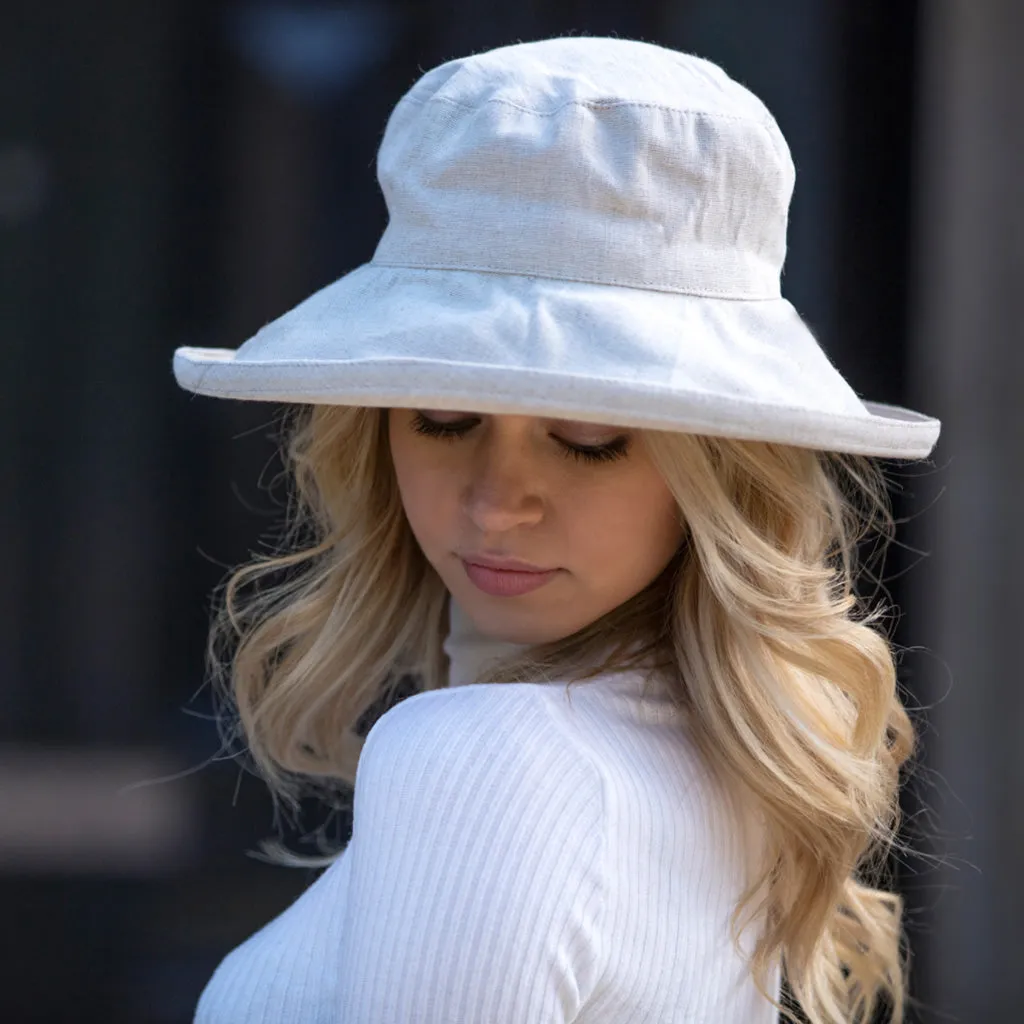 Natural Linen Sun Hat, wide brim