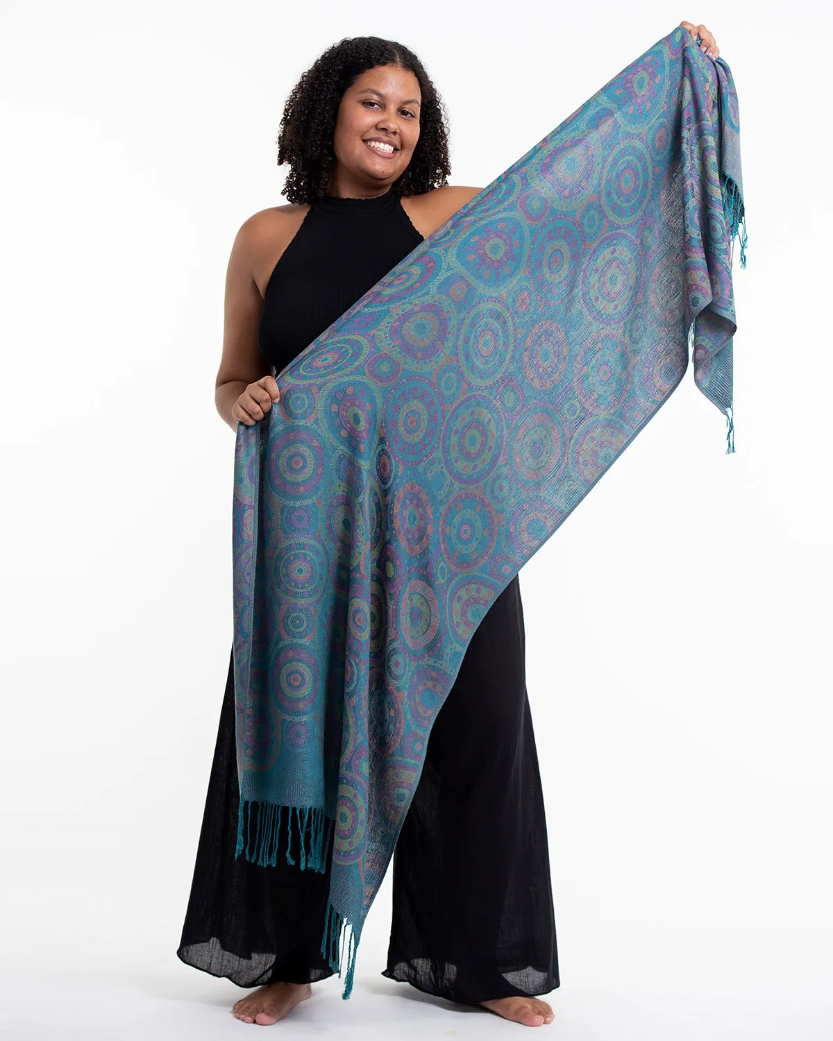 Nepal Mandalas Pashmina Shawl Scarf in Blue