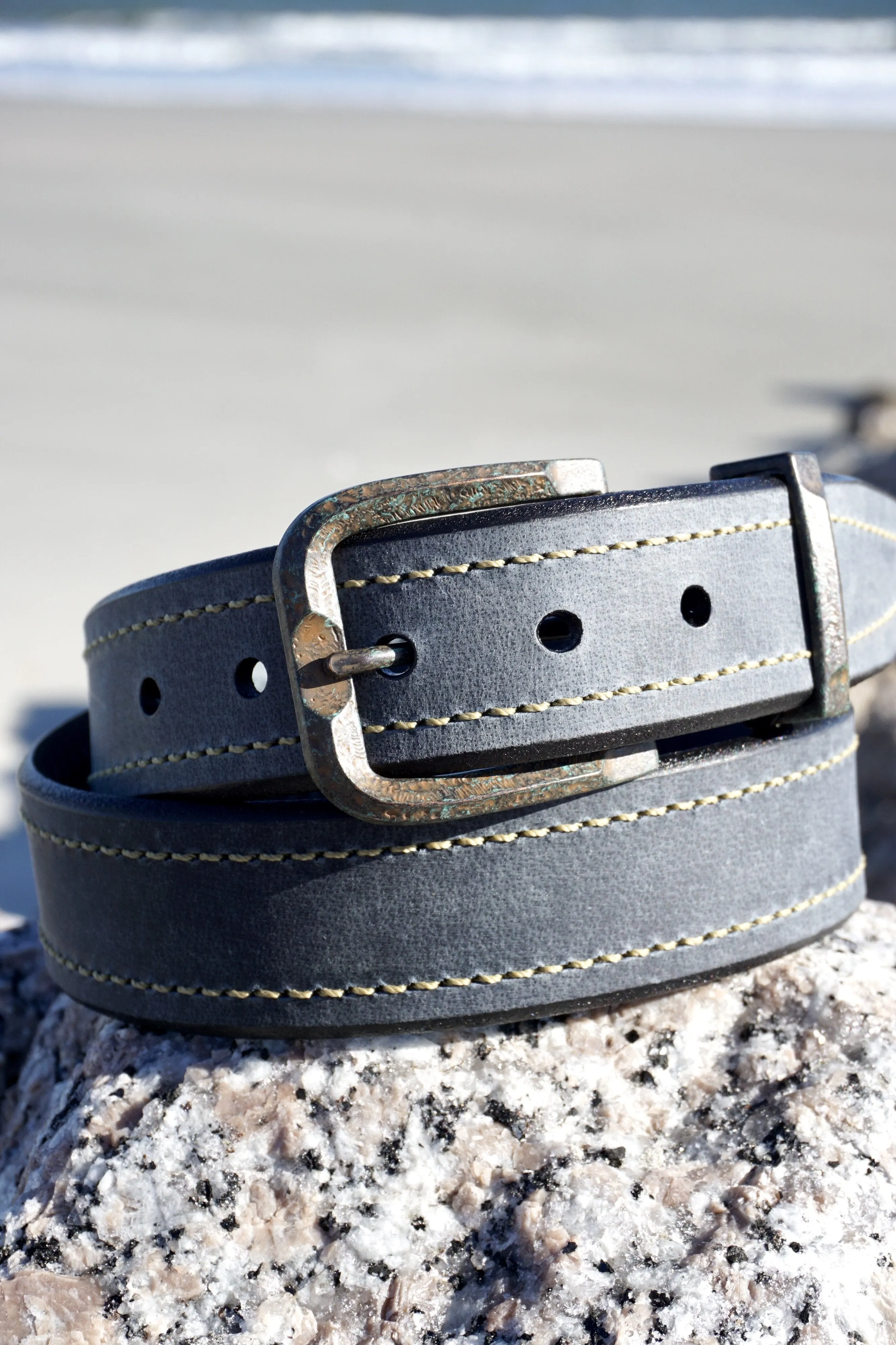 Oil Tanned Casual Belt<br>Distressed Buckle<br> Dark Slate