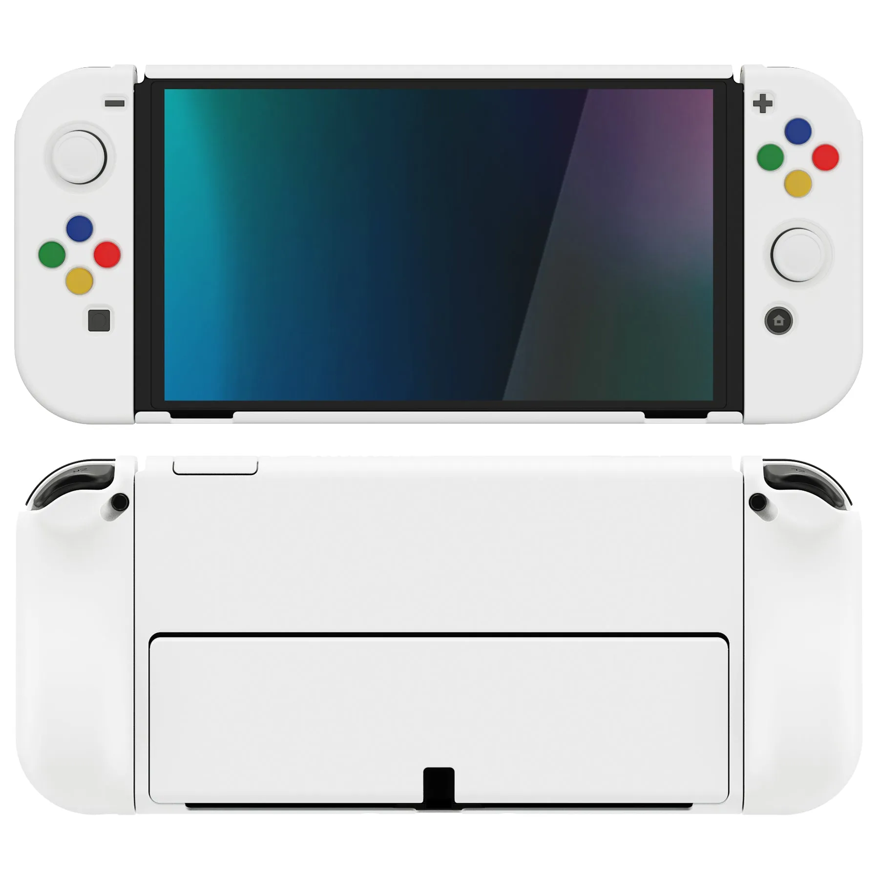 PlayVital AlterGrips Glossy Protective Slim Case for Nintendo Switch OLED, Ergonomic Grip Cover for Joycon, Dockable Hard Shell for Switch OLED w/Thumb Grip Caps & Button Caps - White - JSOYP3012