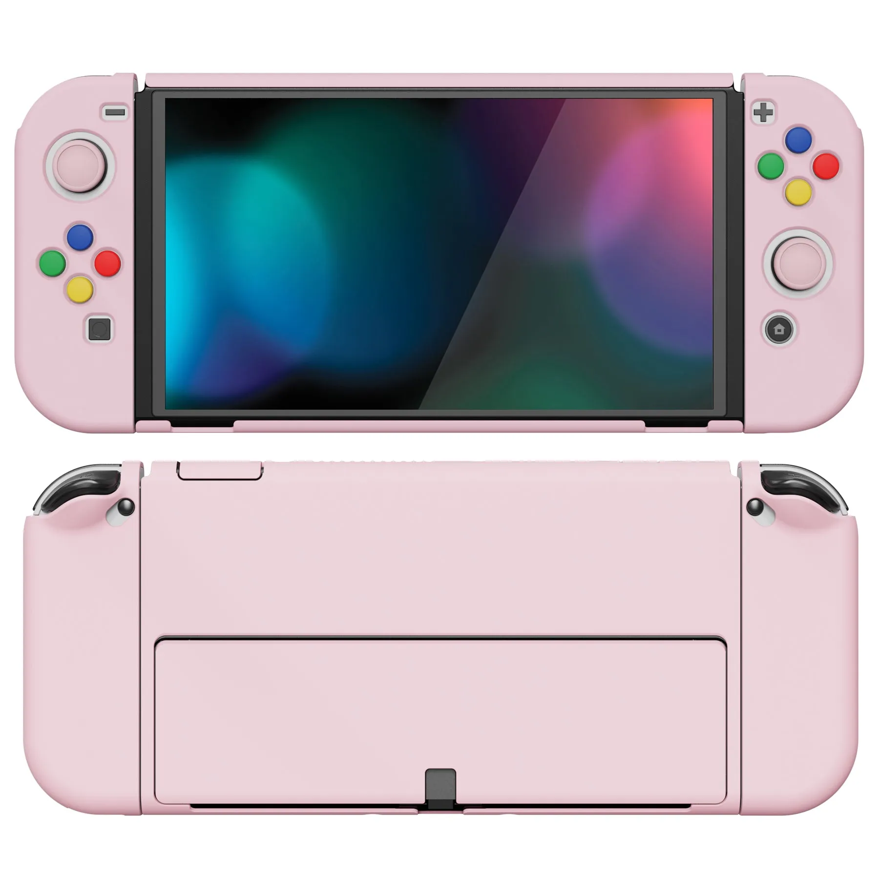 PlayVital AlterGrips Protective Slim Case for Nintendo Switch OLED, Ergonomic Grip Cover for Joycon, Dockable Hard Shell for Switch OLED with Thumb Grip Caps & Button Caps - Cherry Blossoms Pink - JSOYP3007