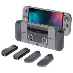 PlayVital AlterGrips Protective Slim Case for Nintendo Switch OLED, Ergonomic Grip Cover for Joycon, Dockable Hard Shell for Switch OLED with Thumb Grip Caps & Button Caps - SFC SNES Classic EU Style - JSOYY7001