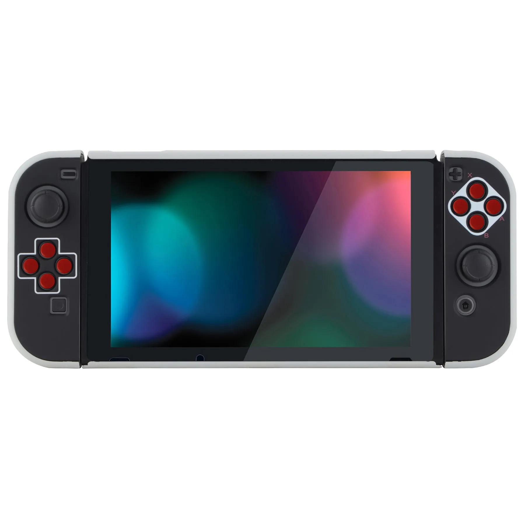 PlayVital Classics NES Style Back Cover for NS Switch Console, NS Joycon Handheld Controller Separable Protector Hard Shell, Dockable Protective Case with Red ABXY Direction Button Caps - NTT103