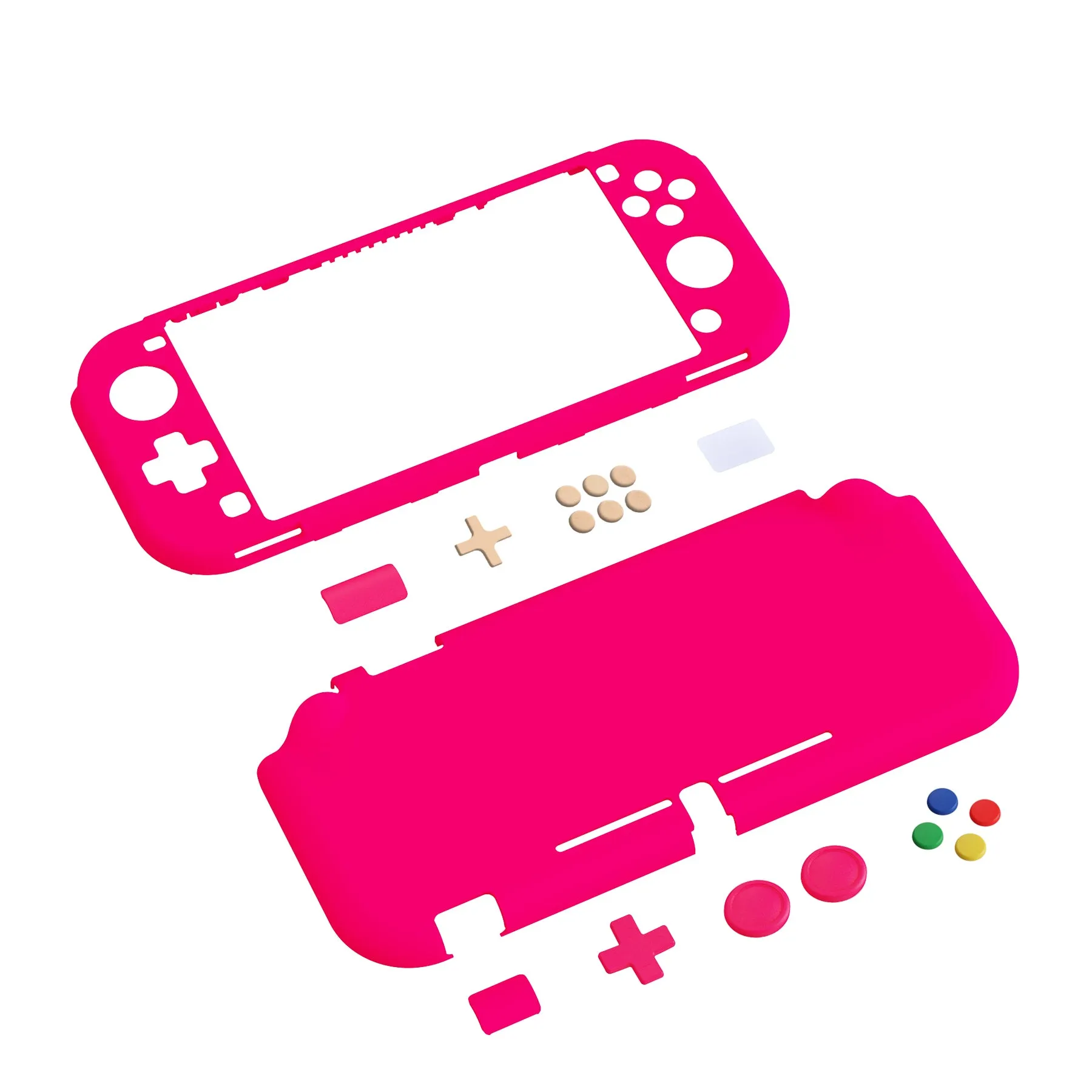 PlayVital Customized Protective Grip Case for NS Switch Lite, Bright Pink Hard Cover Protector for NS Switch Lite - 1 x Black Border Tempered Glass Screen Protector Included - YYNLP008