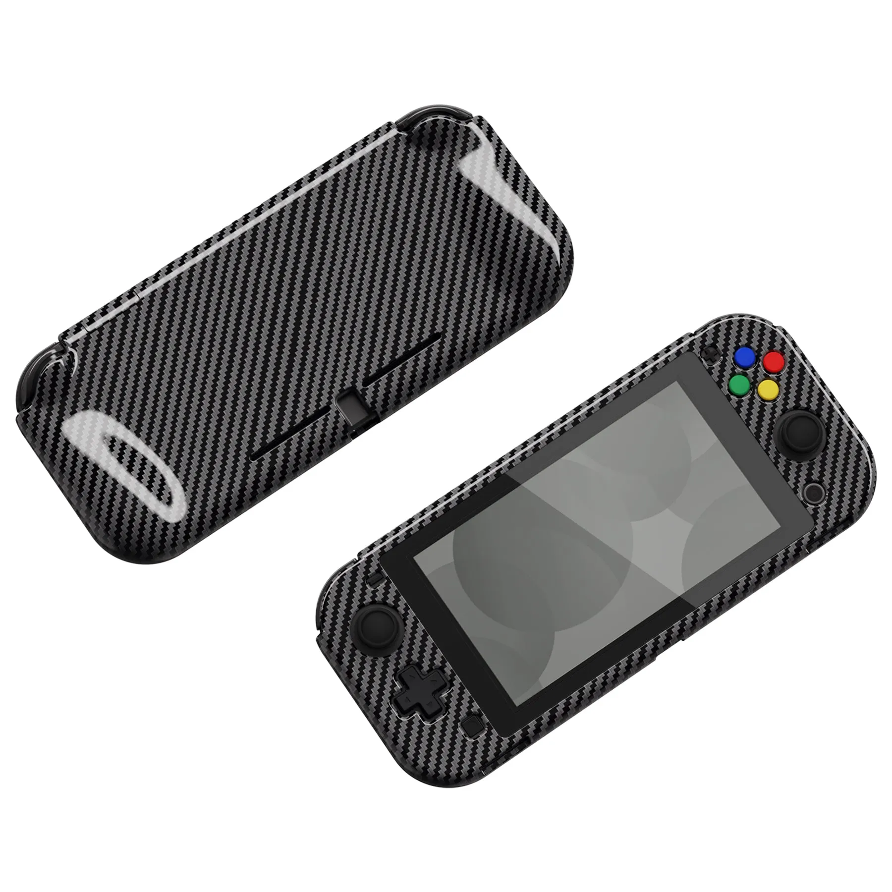 PlayVital ZealProtect Glossy Protective Case for Nintendo Switch Lite, Hard Shell Ergonomic Grip Cover for Switch Lite w/Screen Protector & Thumb Grip Caps & Button Caps - Graphite Carbon Fiber - PSLYS2002