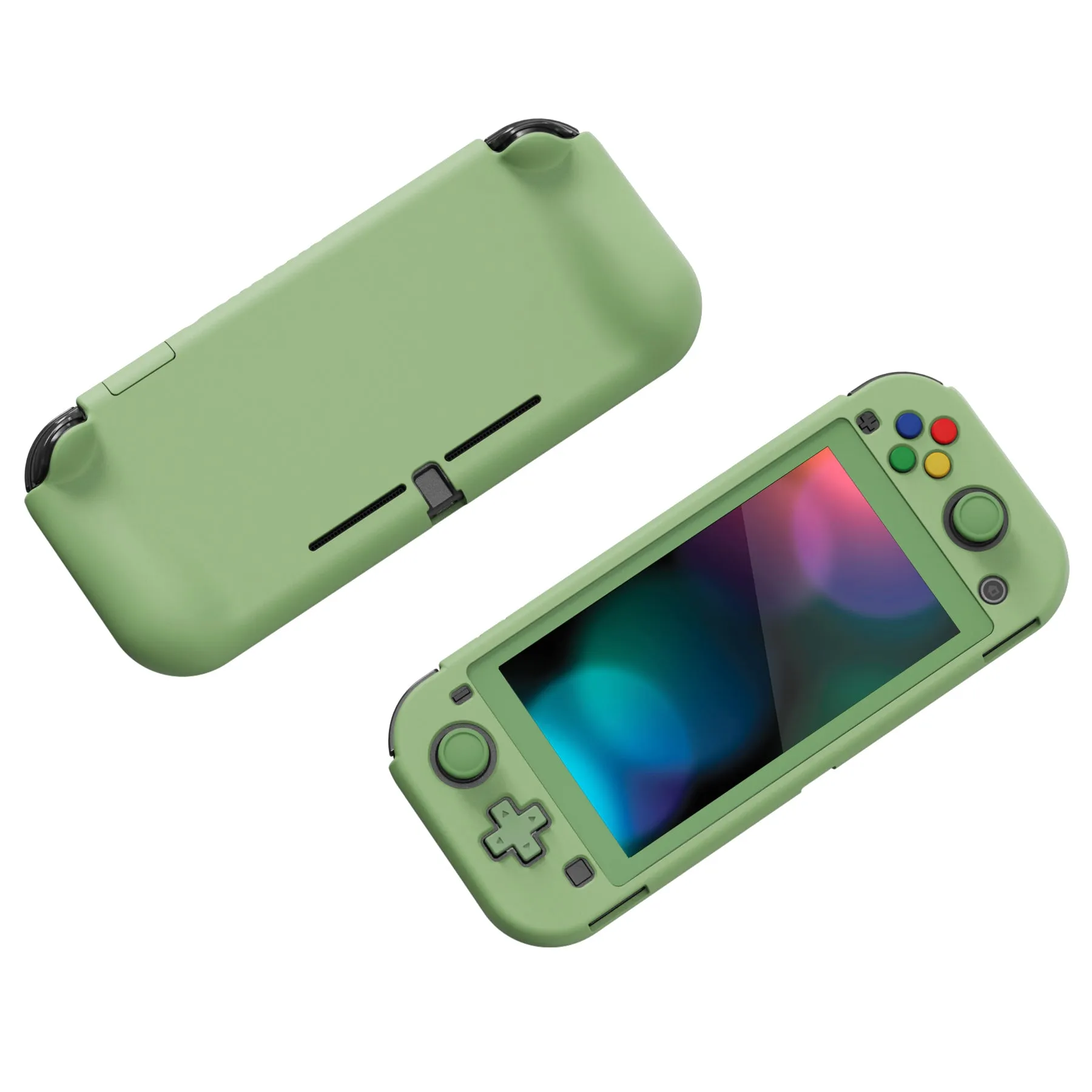 PlayVital ZealProtect Protective Case for Nintendo Switch Lite, Hard Shell Ergonomic Grip Cover for Nintendo Switch Lite with Screen Protector & Thumb Grip Caps & Button Caps - Matcha Green - PSLYP3003