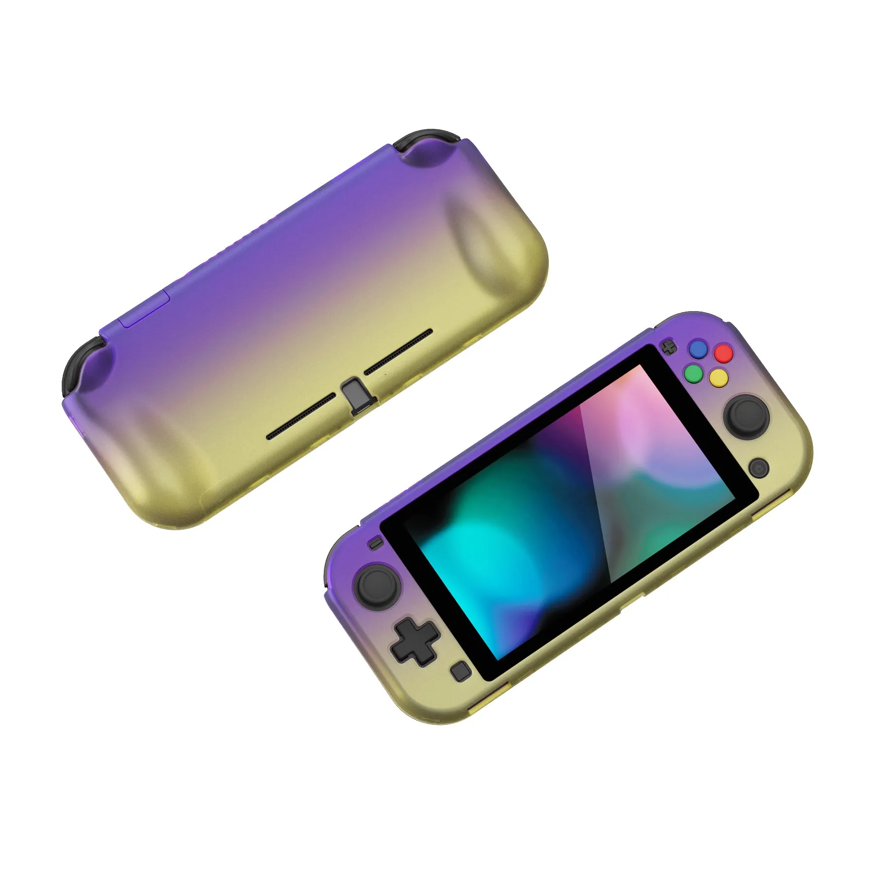 PlayVital ZealProtect Protective Case for Nintendo Switch Lite, Hard Shell Ergonomic Grip Cover for Switch Lite with Screen Protector & Thumb Grip Caps & Button Caps - Gradient Purple Yellow - PSLYP3015