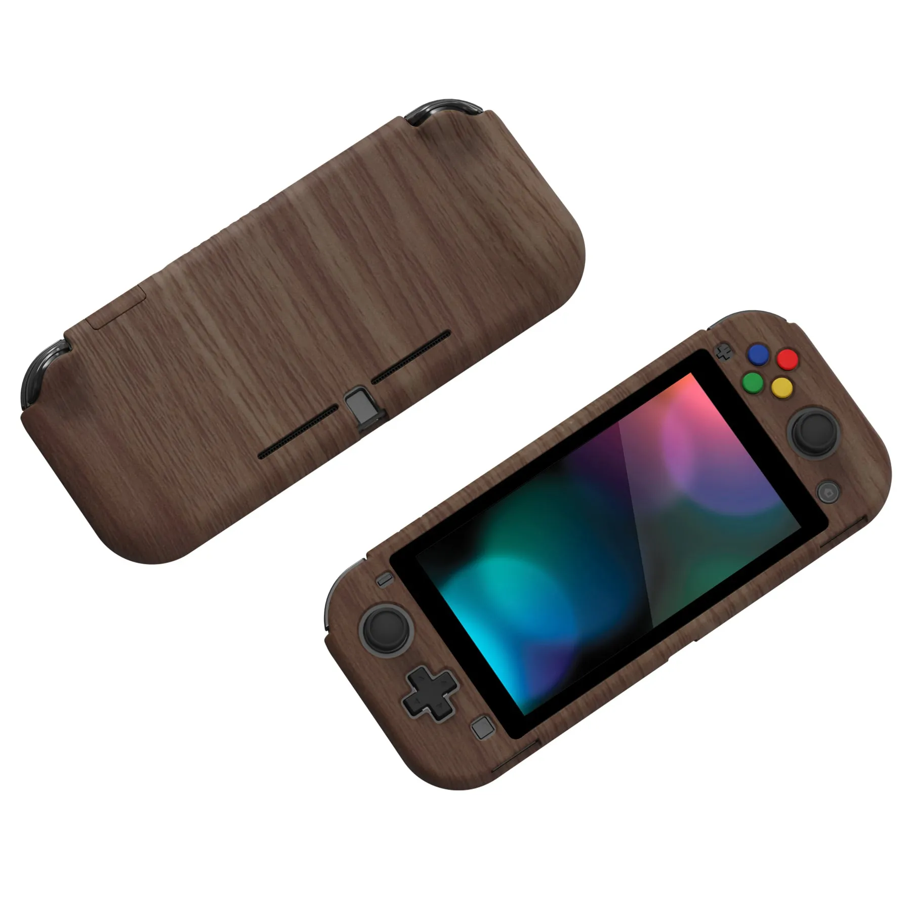 PlayVital ZealProtect Protective Case for Nintendo Switch Lite, Hard Shell Ergonomic Grip Cover for Switch Lite w/Screen Protector & Thumb Grip Caps & Button Caps - Wood Grain - PSLYS2001