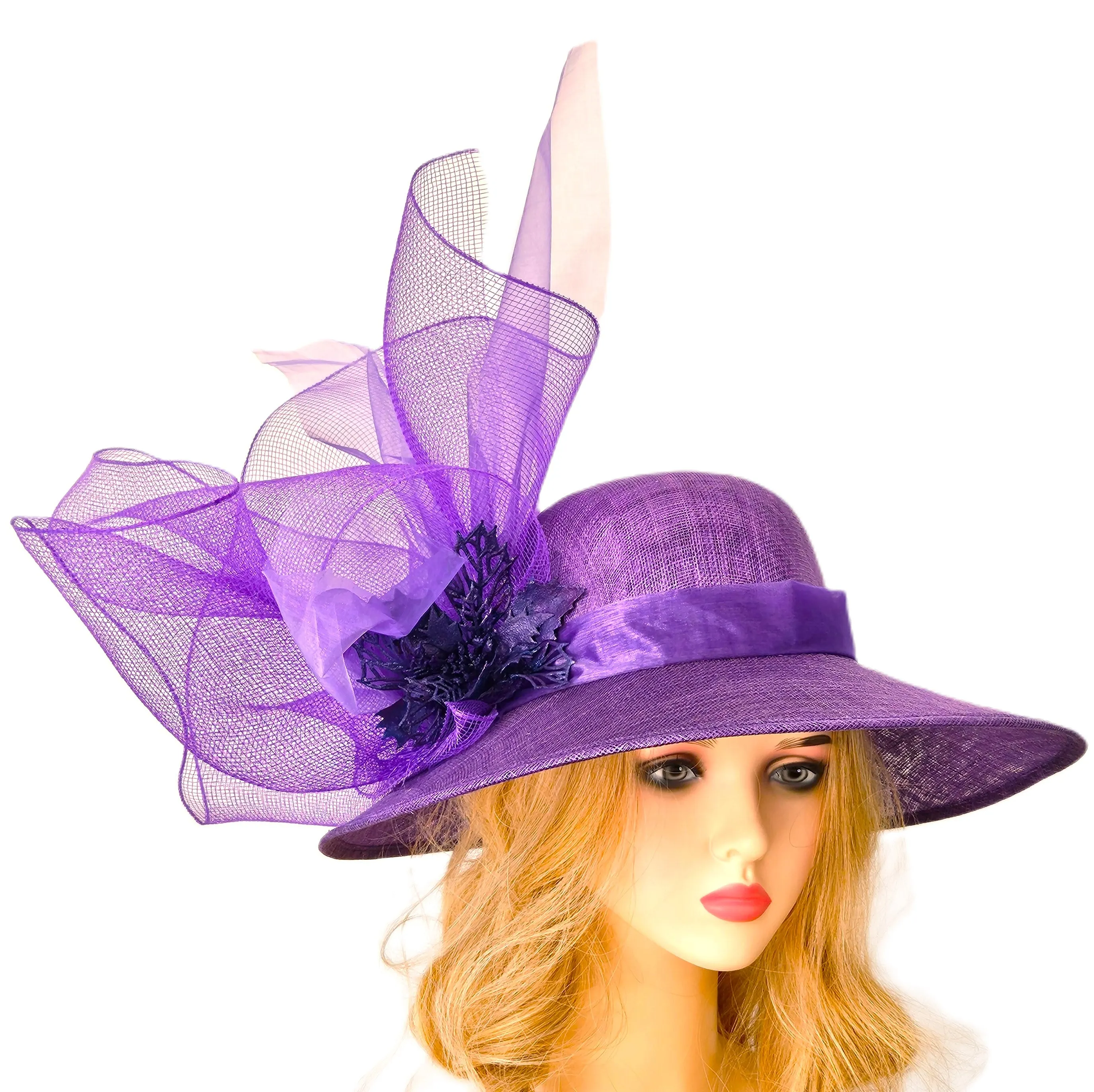 Purple Ascot Hat with Wide Brim - Large Wedding Hats - Ladies Racing Hats - Church Hats for Women