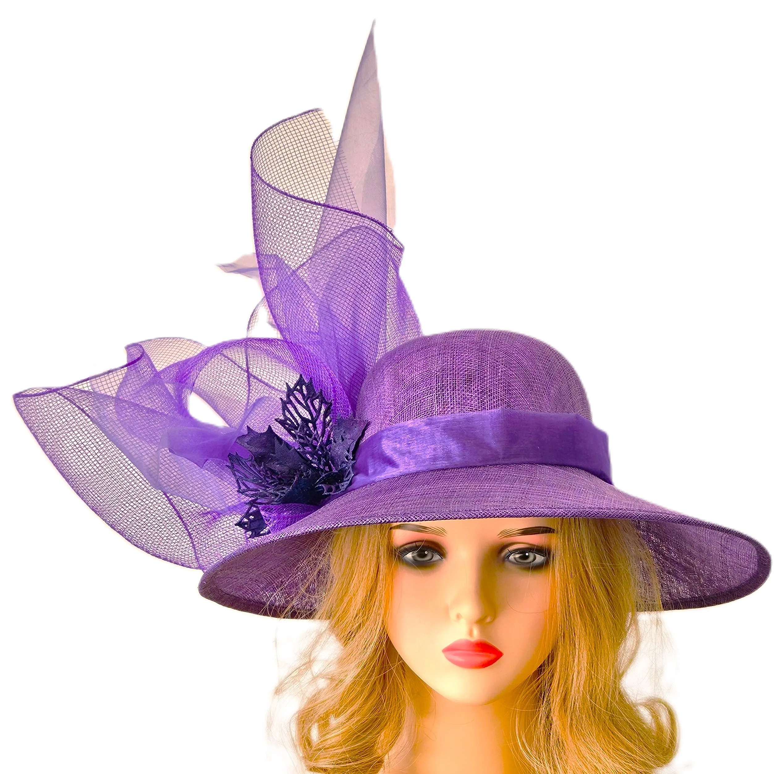 Purple Ascot Hat with Wide Brim - Large Wedding Hats - Ladies Racing Hats - Church Hats for Women