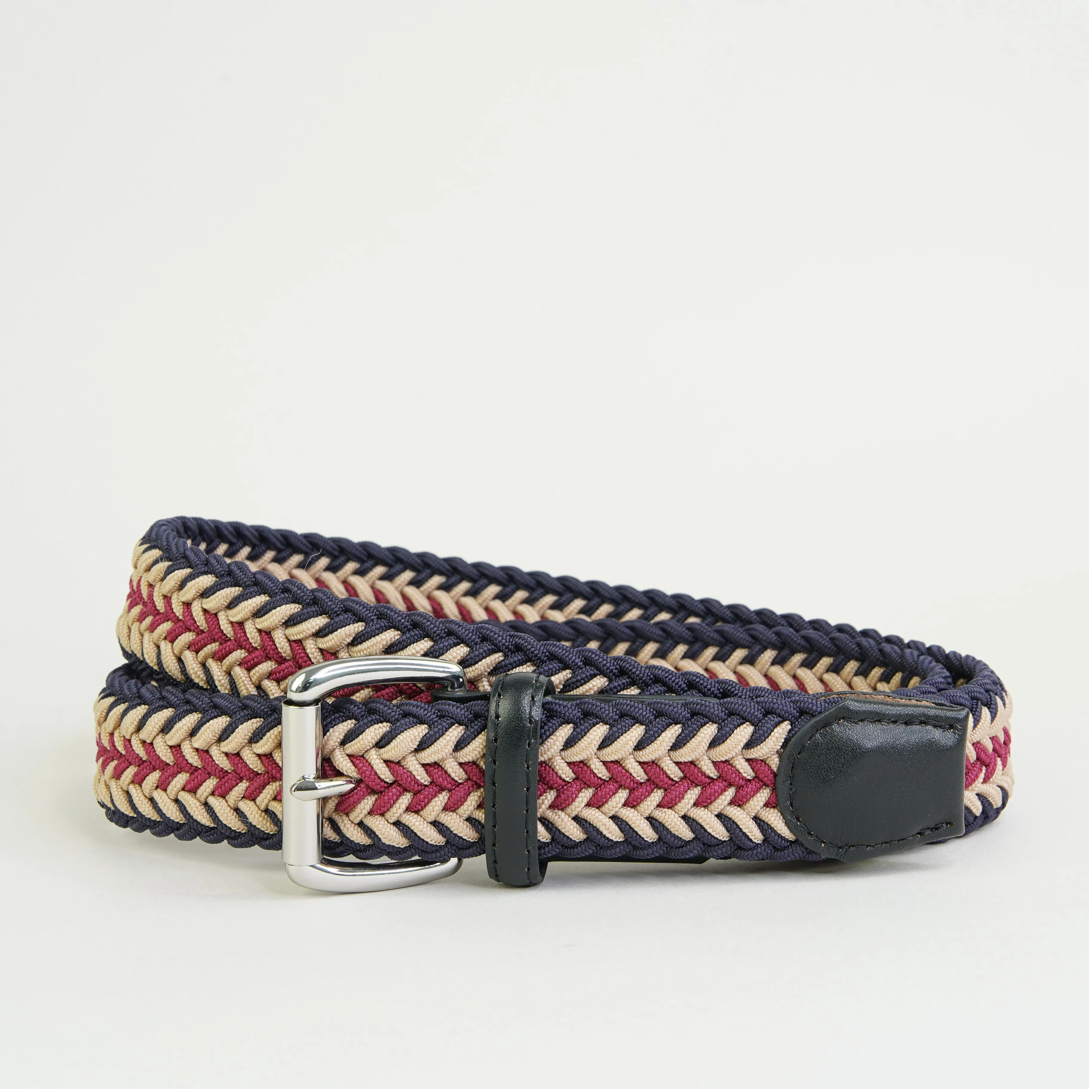 Sheringham Chevron Weave Elastic Web Belt Navy/Biscuit/Wine