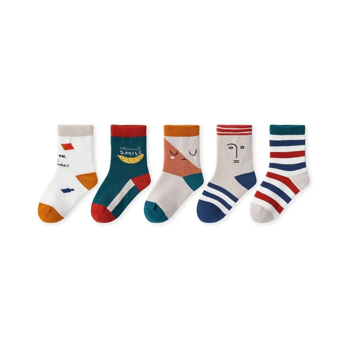 Smile Please Breathable Boy 5pcs Crew Socks Set