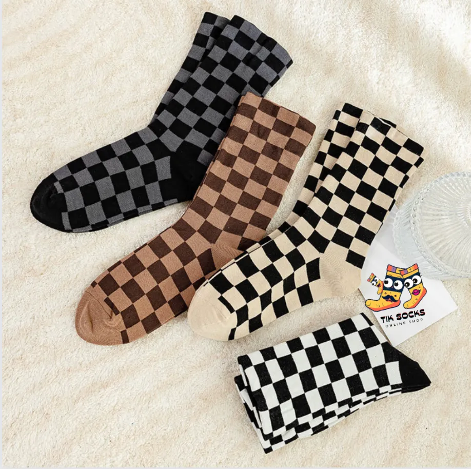 TikSocks|Fun Socks-Chessboard Socks-Brown Khaki